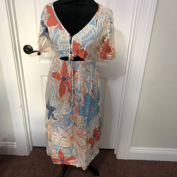 Boho‎ Women's Floral Maxi Dress By Band Of The Free XS V-Neck & Puff Sleeve NWT - Picture 3 of 9